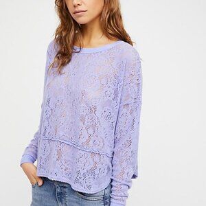 Free People Not Cold In This Lace Knit Top in Glacier M